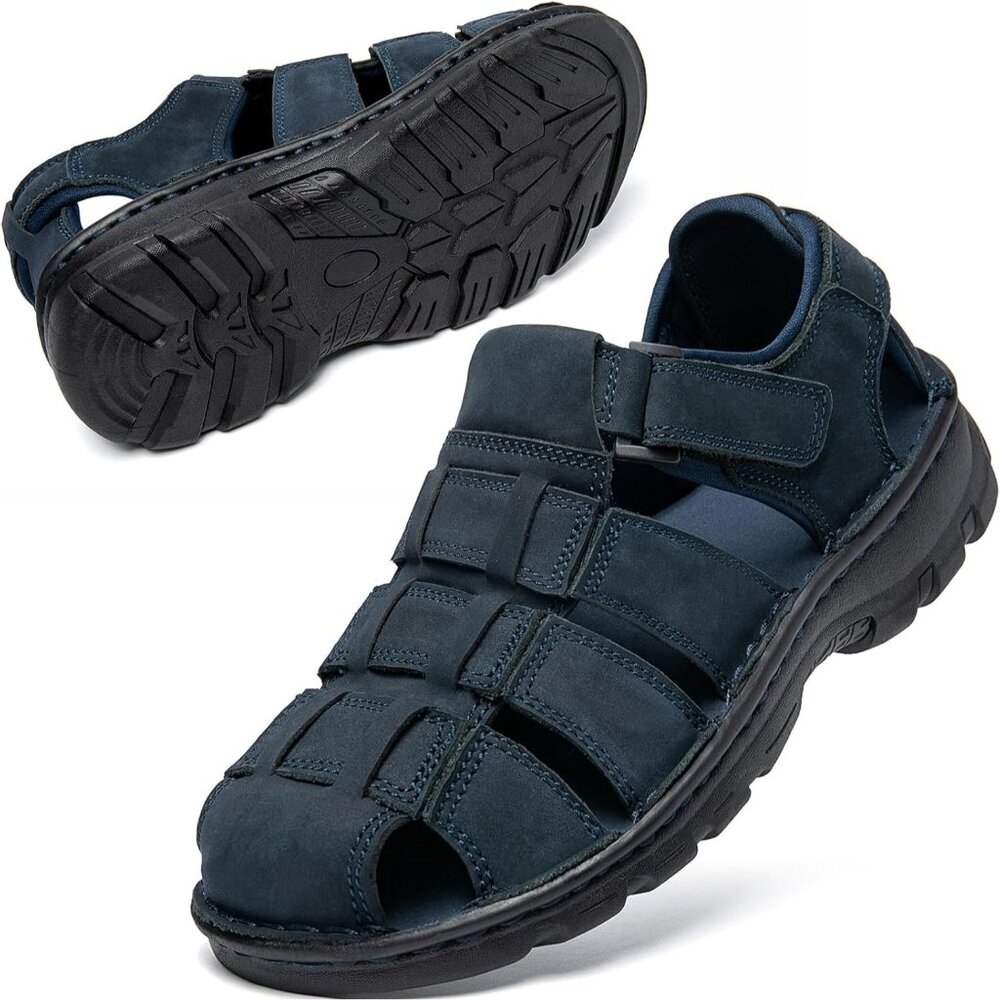 〽️Men's Hiking Sandals Blue Leather Athletic Casual Outdoor Sports Shoes